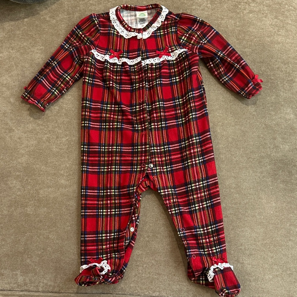 Plaid Red baby footie pajamas